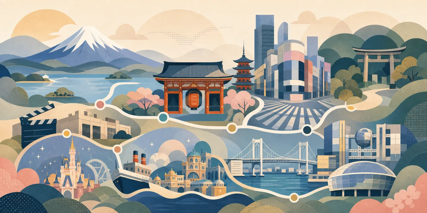 东京和富士山抽象旅行图